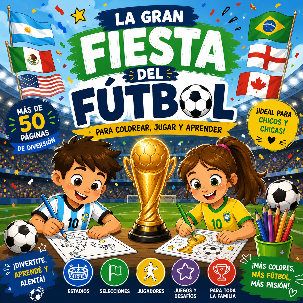 La Gran FIesta del Futbol para colorear - Horas de diversion futbolera, pintá, jugá y viví el futbol